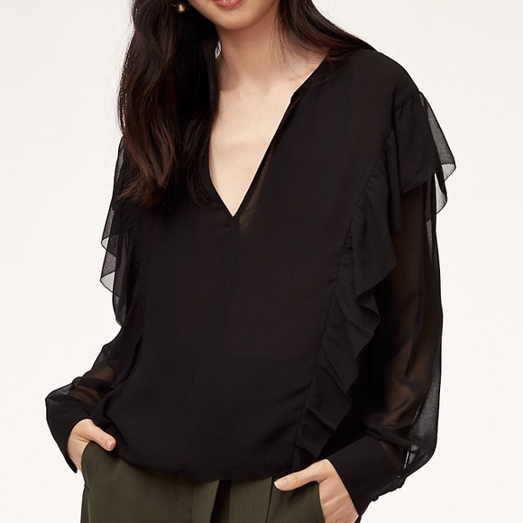 Aritzia Wilfred Black Ruffles Chiffon Blouse XS - Picture 2 of 3